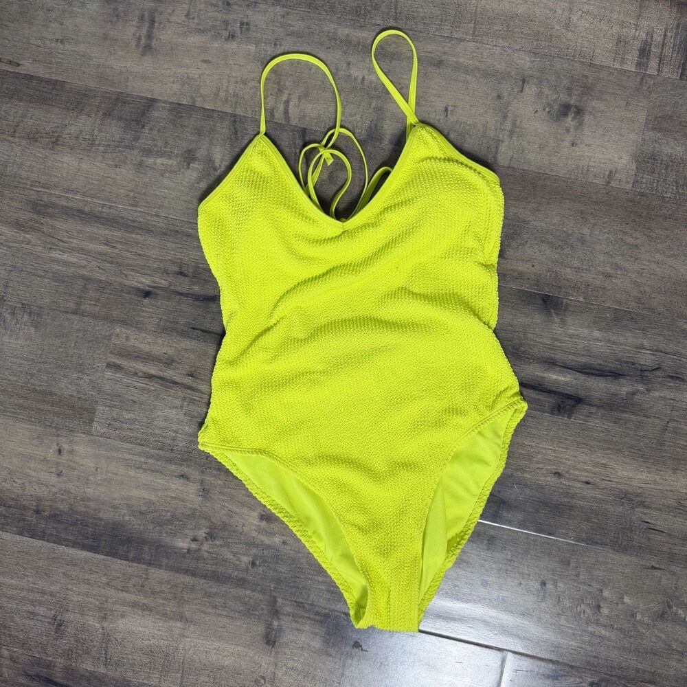 Womens Junior No Boundaries Neon Green Textured Swimsuit Large